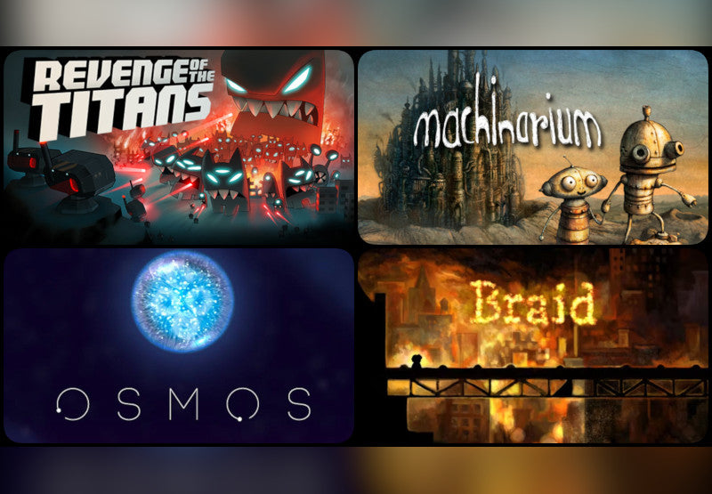 Braid + Machinarium + Osmos + Revenge of The Titans PC Steam CD Key