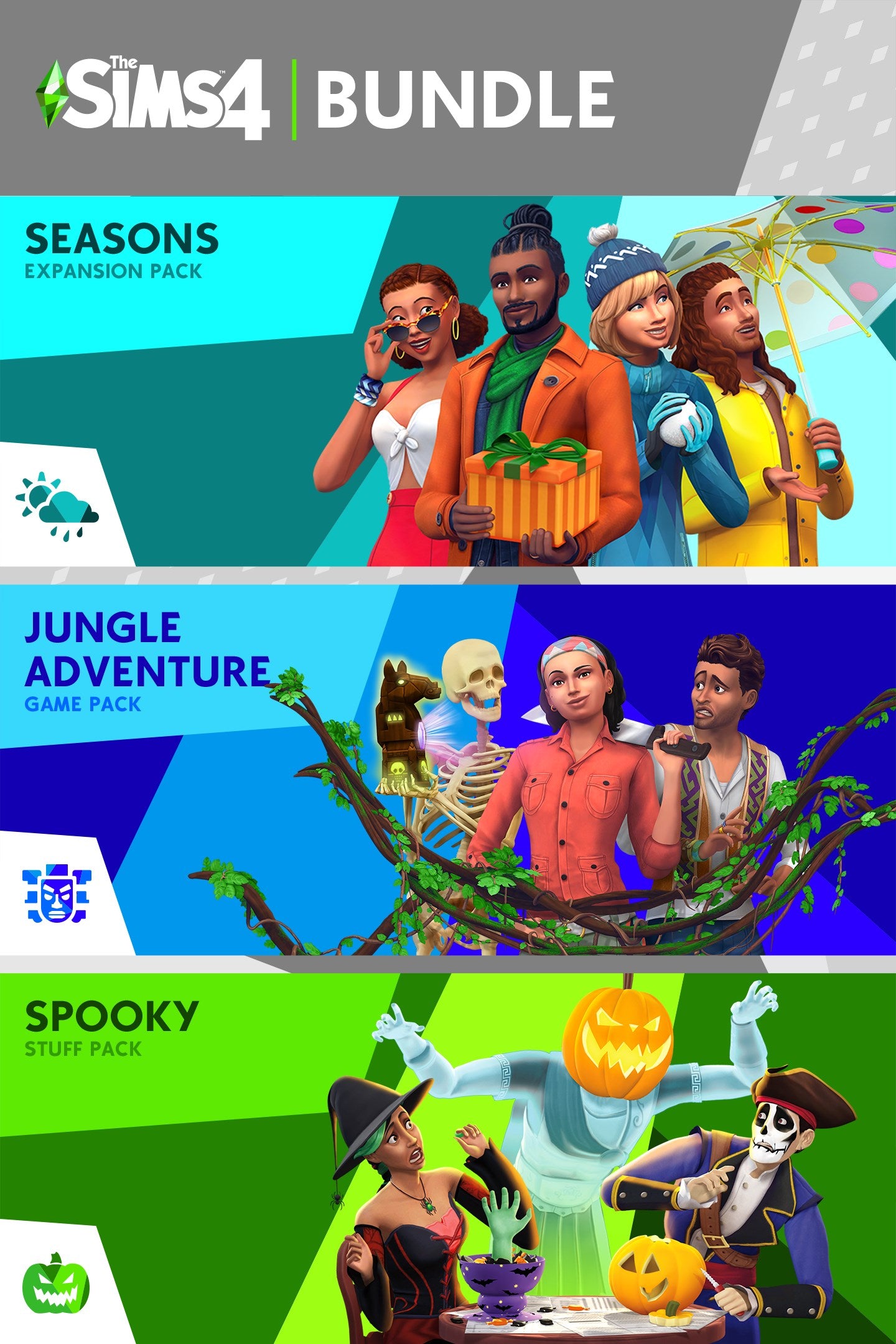 The Sims 4 Bundle - Seasons + Jungle Adventure + Spooky Stuff DLC XBOX One CD Key